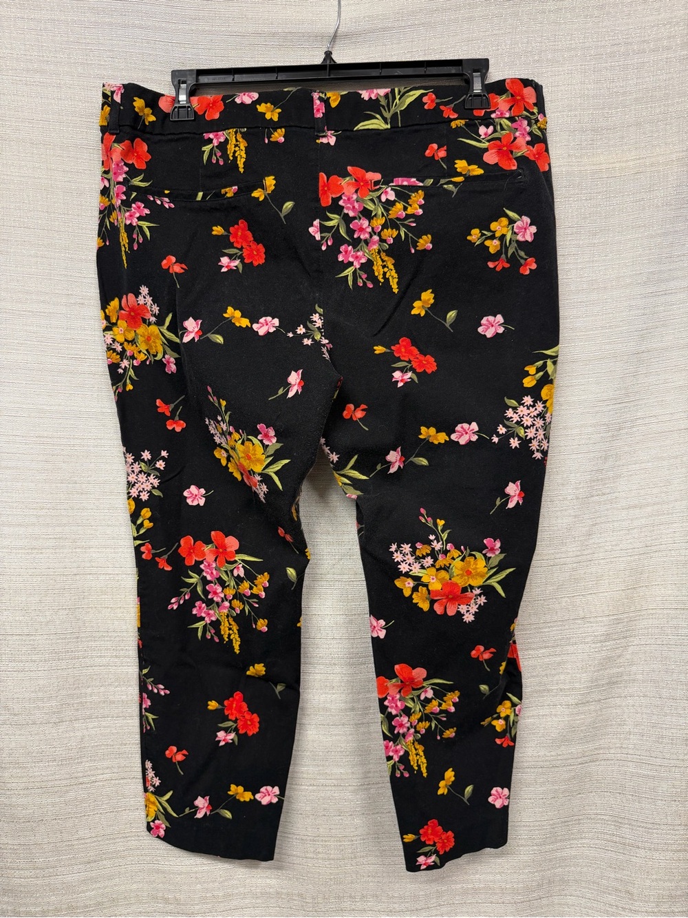 Old Navy Black Floral Capris with Pink, Red & Yellow Blooms - Picture 2 of 7